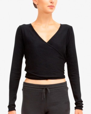 Black Repetto Knitted wrap-over Women's Long Sleeve | PH-2937-MLRPU