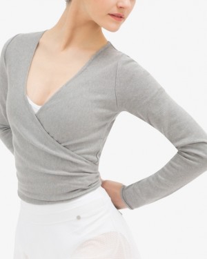 Grey Repetto Wrap-over Women's Long Sleeve | PH-4570-HUMIA