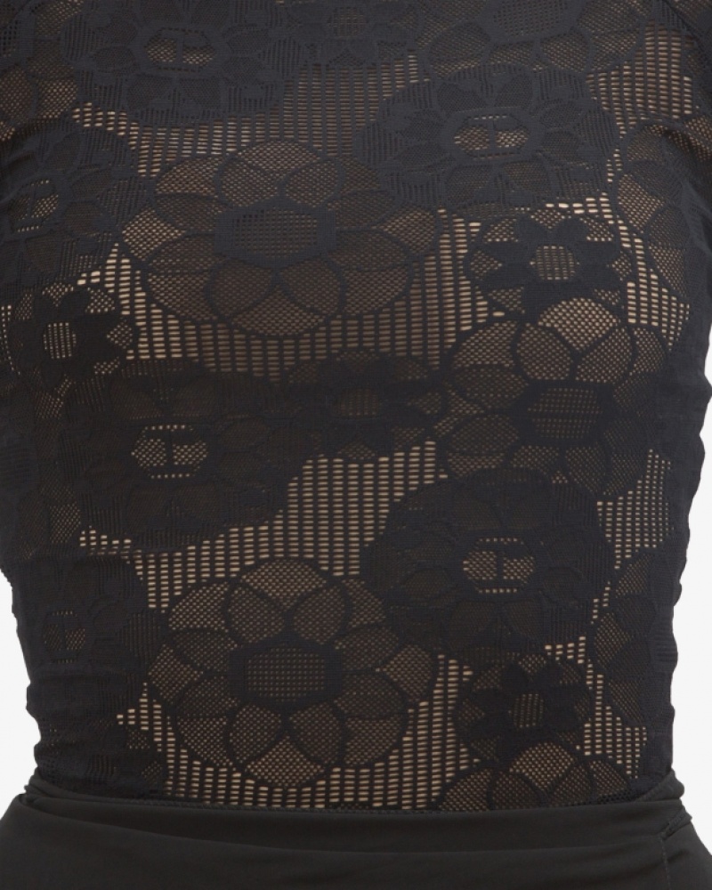 Black Repetto top in rosette lace Women's Long Sleeve | PH-3240-TXYQD